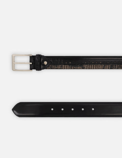 Cinturón negro piel para hombre con combinación de materiales