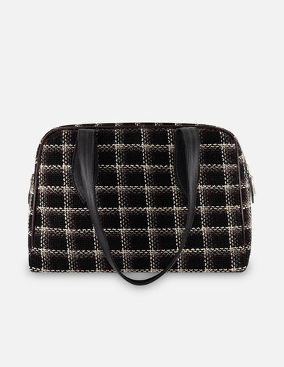 Bolso Bowling negro textil para mujer con tejido tweed
