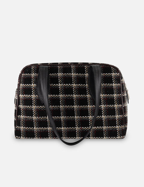 Bolso Bowling negro textil para mujer con tejido tweed