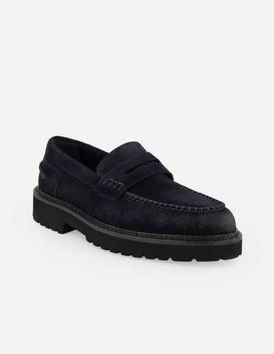 Mocasines azul ante para hombre con bordón