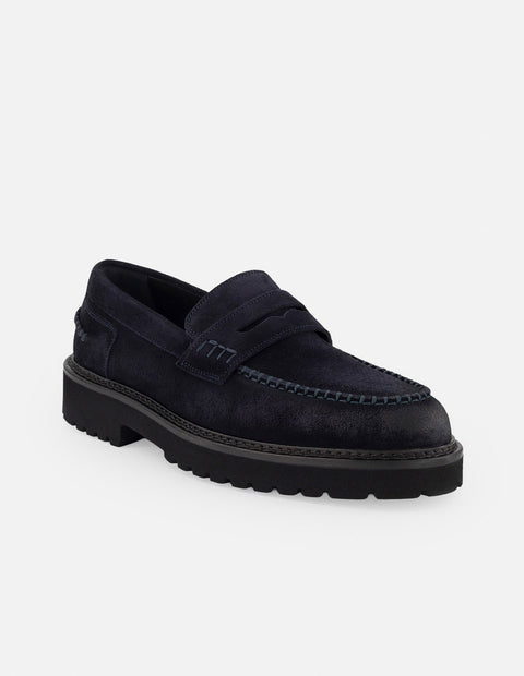 Mocasines azul ante para hombre con bordón