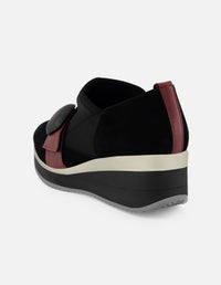 Botines negro ante piel para mujer con combinación de materiales
