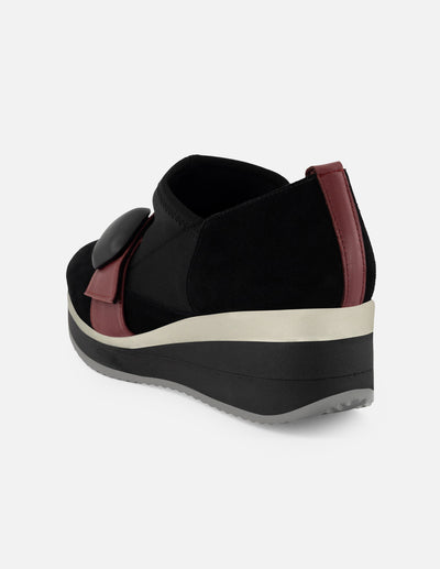 Botines negro ante piel para mujer con combinación de materiales