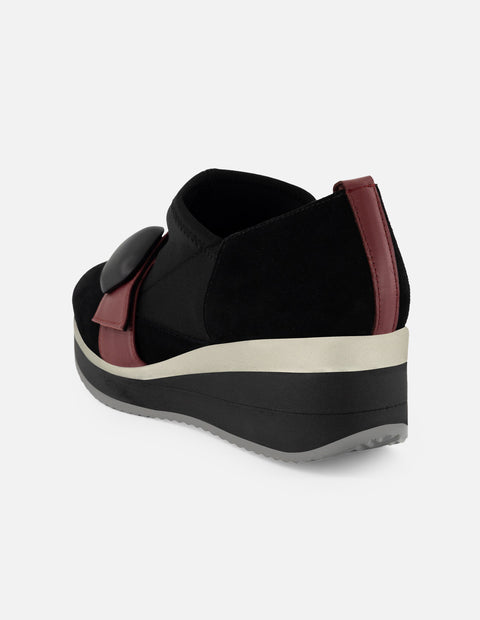 Botines negro ante piel para mujer con combinación de materiales