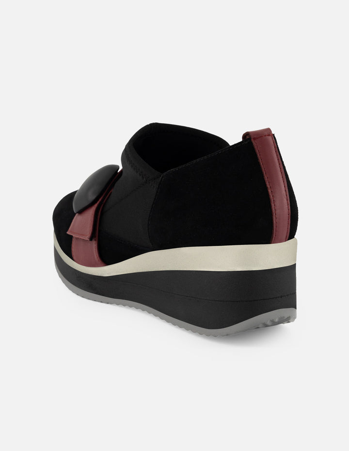 Botines negro ante piel para mujer con combinación de materiales