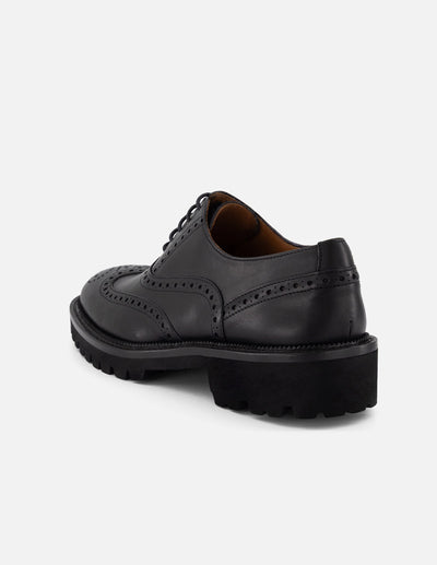 Zapato Oxford negro piel para mujer con picado María