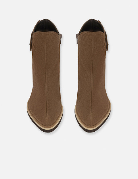 Botines café ante para mujer con hebilla lateral
