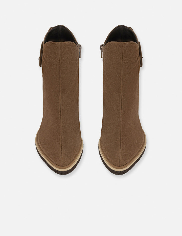 Botines café ante para mujer con hebilla lateral