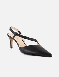 Zapatilla negra piel para mujer con escote asimétrico