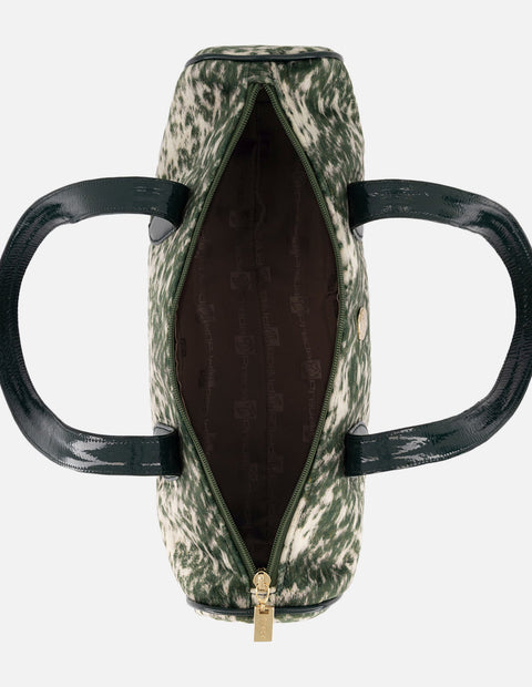 Bolso de hombro verde terciopelo para mujer con acabado print