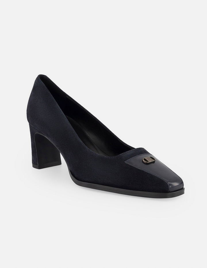 Zapatilla azul ante para mujer con detalle herraje