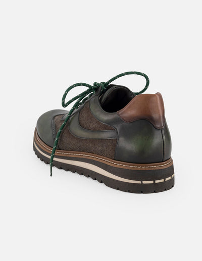 Zapato Oxford verde piel para hombre con combinación de materiales