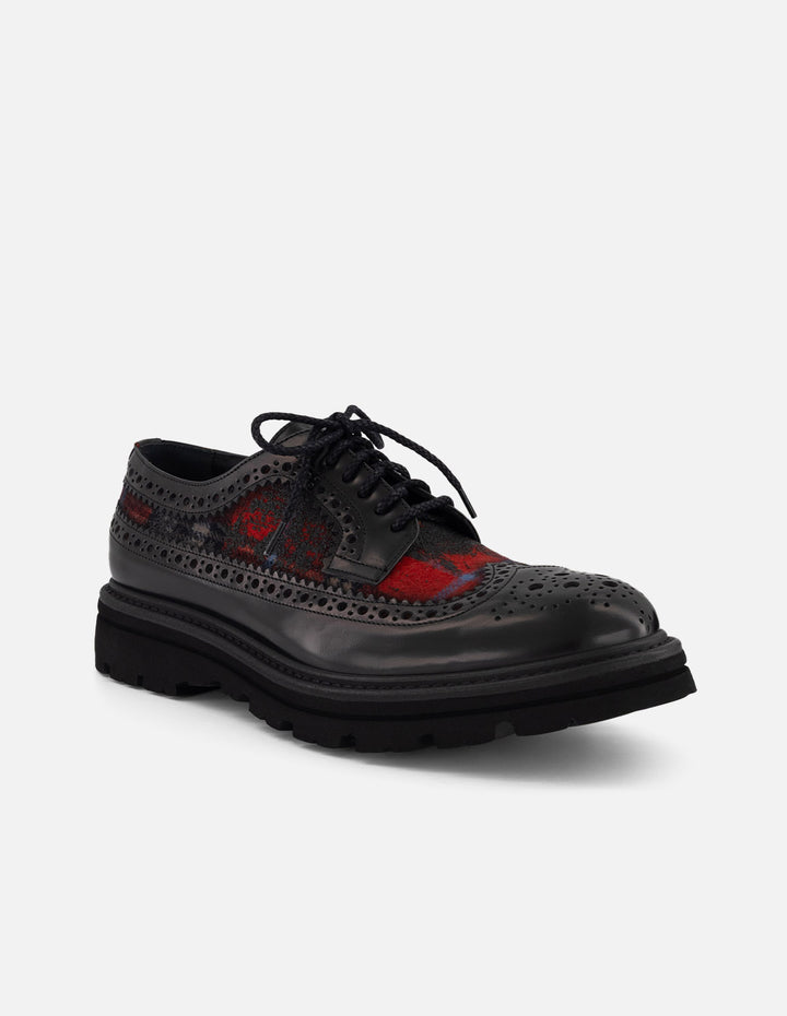 Zapato Blucher negro de piel y textil para hombre