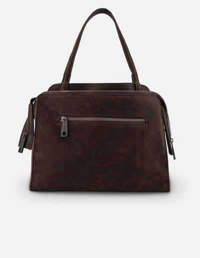 Bolso de mano café vegano para mujer con logo frontal