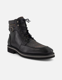 Botines negros piel y textil para hombre con hebilla lateral