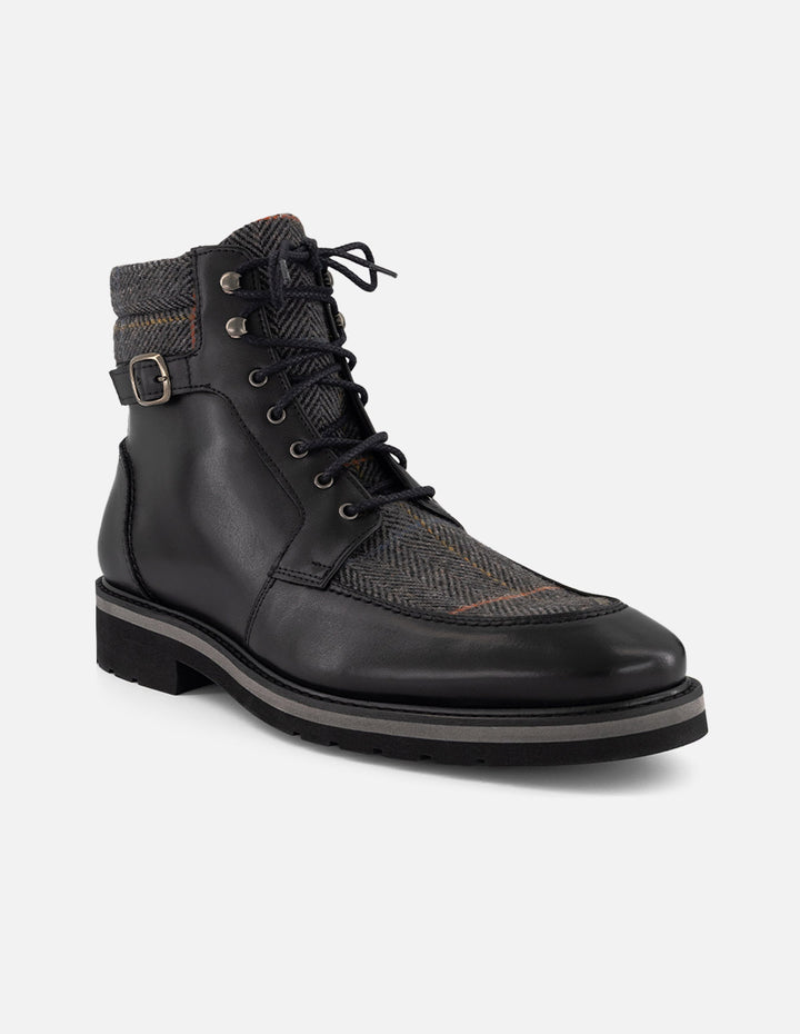 Botines negros piel y textil para hombre con hebilla lateral