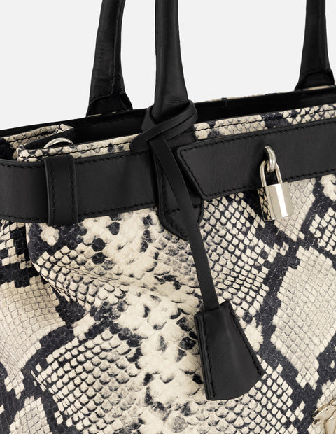 Bolso blanco piel para mujer con combinación de materiales