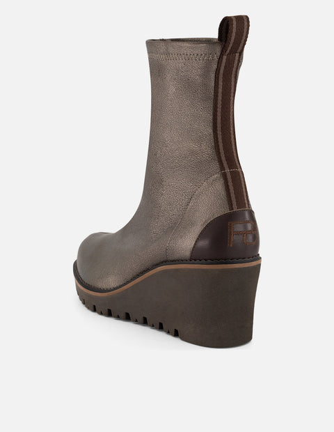 Botines color oro lycra piel con detalle metálico para mujer
