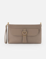 Bandolera beige piel coco para mujer con grabado bombeado