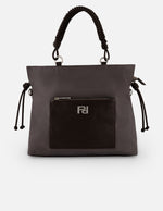 Bolso de hombro beige nylon para mujer con asa trenzada