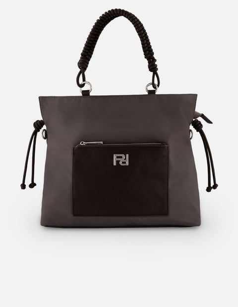 Bolso de hombro beige nylon para mujer con asa trenzada