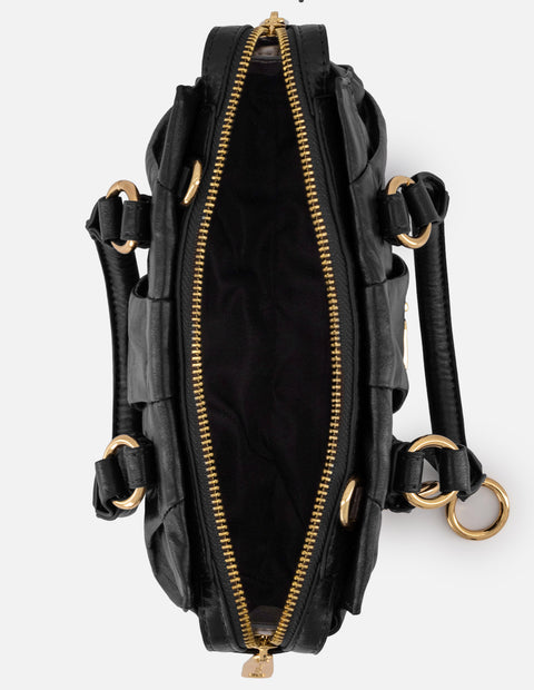 Bolso de mano negro vegano para mujer con logo frontal