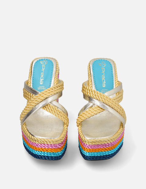 Sandalia en piel forrada de torzal multicolor