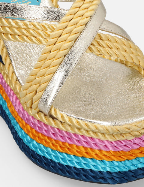 Sandalia en piel forrada de torzal multicolor