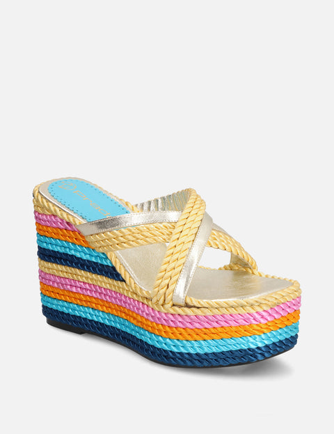 Sandalia en piel forrada de torzal multicolor