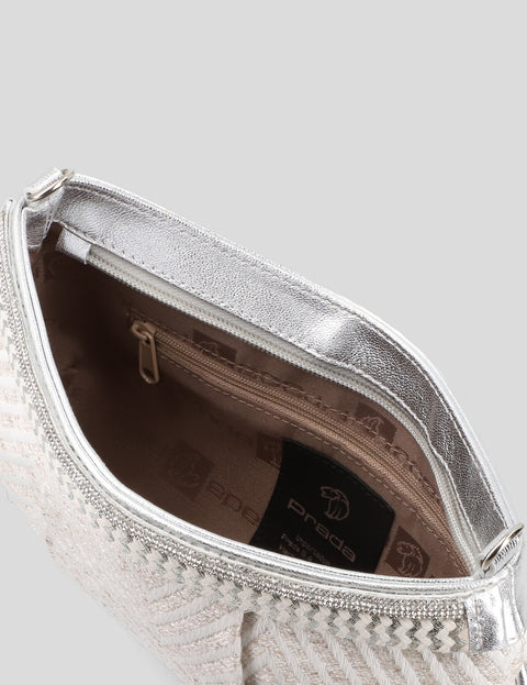 Bolso bandolera en textil con estampado tribal color blanco