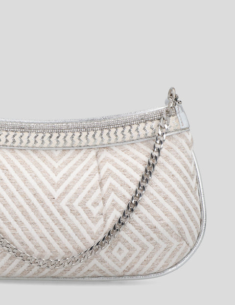 Bolso bandolera en textil con estampado tribal color blanco