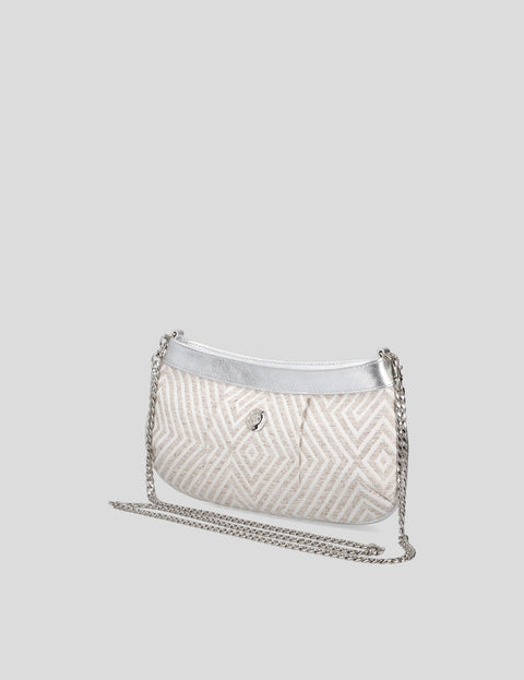 Bolso bandolera en textil con estampado tribal color blanco