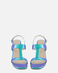Sandalia en piel metalizada color azul para mujer