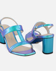 Sandalia en piel metalizada color azul para mujer
