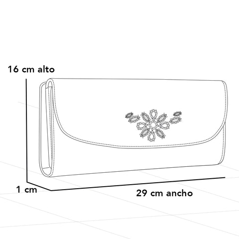 Bolso clutch en piel  blanca con detalle de pedrería en el broche para mujer