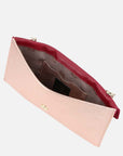 Bolso clutch con solapa de ante grabado rosa y caja de piel metalizadaa para mujer