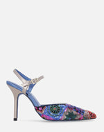 Zapatilla con bordado de lentejuela en la pala y  piel metal oro para mujer