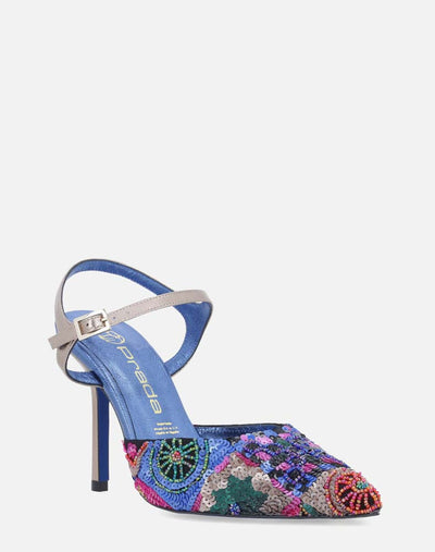 Zapatilla con bordado de lentejuela en la pala y  piel metal oro para mujer