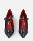 Zapato tipo Mary Jane en piel florantic color negro y hebilla color niquel para mujer