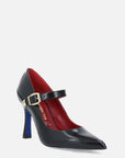 Zapato tipo Mary Jane en piel florantic color negro y hebilla color niquel para mujer