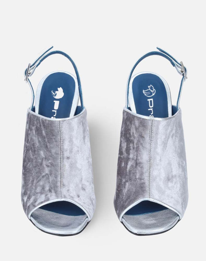 Botín con abertura en textil oro con tacón de joya para mujer