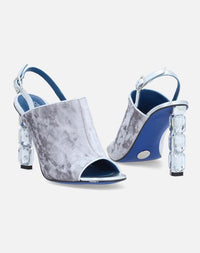 Botín con abertura en textil oro con tacón de joya para mujer