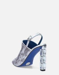 Botín con abertura en textil oro con tacón de joya para mujer