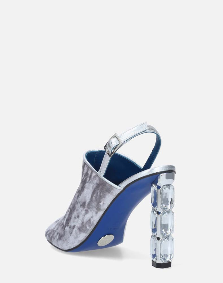 Botín con abertura en textil oro con tacón de joya para mujer