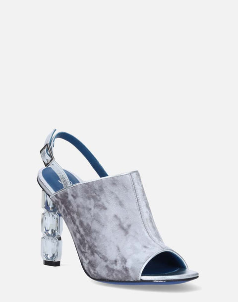 Botín con abertura en textil oro con tacón de joya para mujer