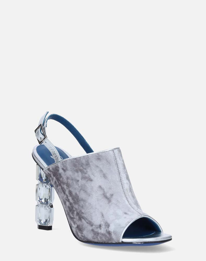 Botín con abertura en textil oro con tacón de joya para mujer