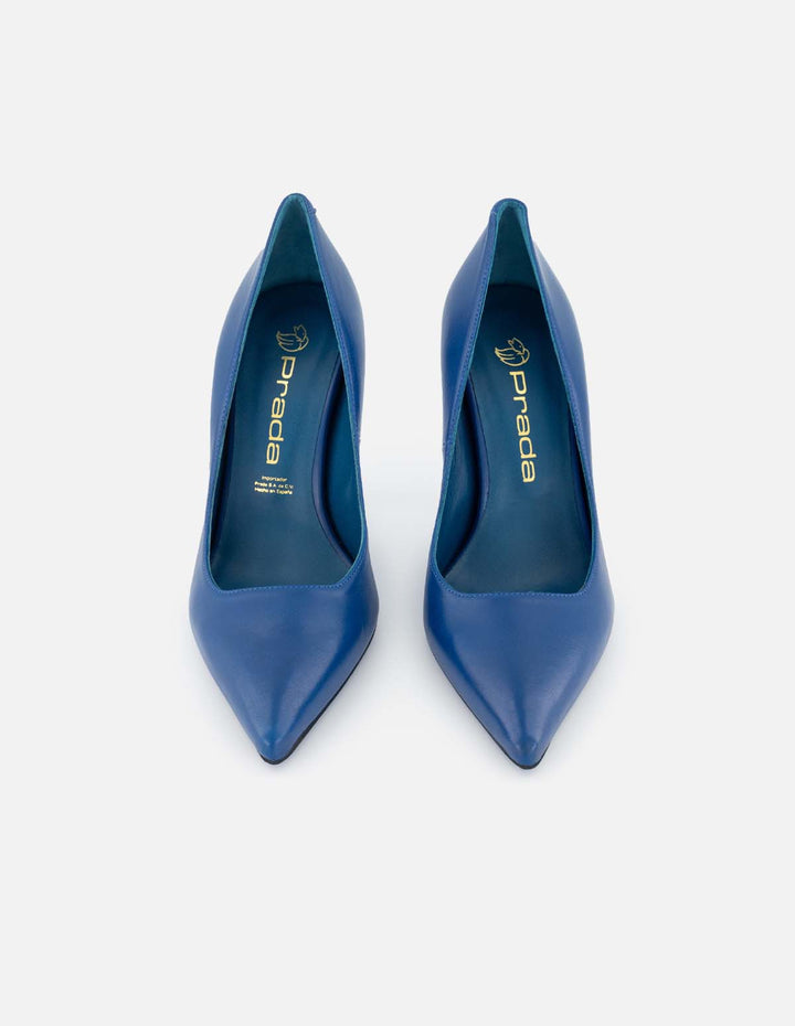 Zapatilla en piel napa color azul con tacón transparente para mujer