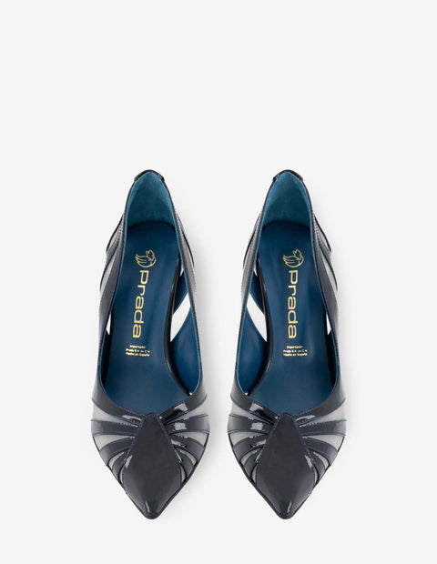 Zapatilla de tacón alto en piel de charol color negro para mujer