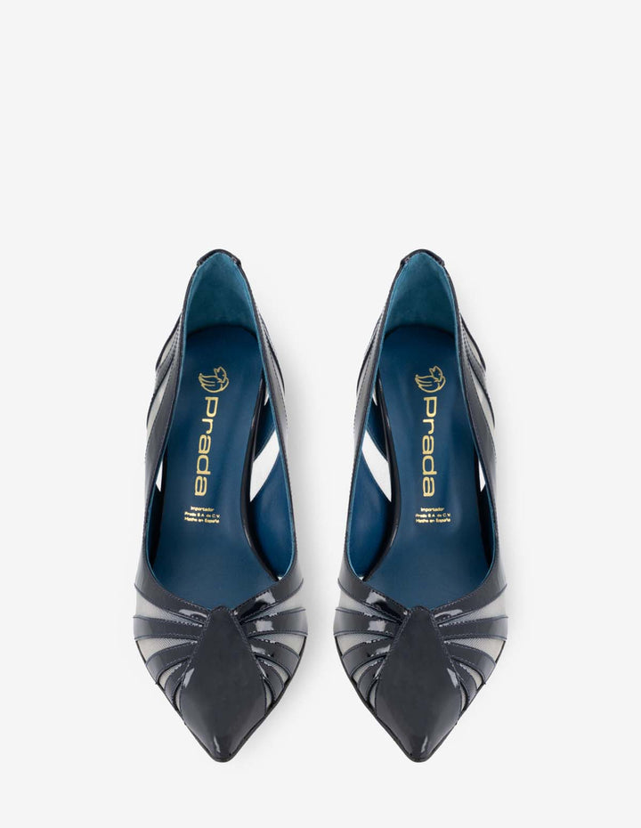 Zapatilla de tacón alto en piel de charol color negro para mujer