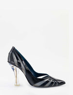 Zapatilla de tacón alto en piel de charol color negro para mujer